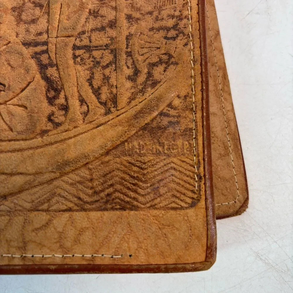 Vintage Egyptian Revival Hand Tooled Leather Handbag Purse 10
